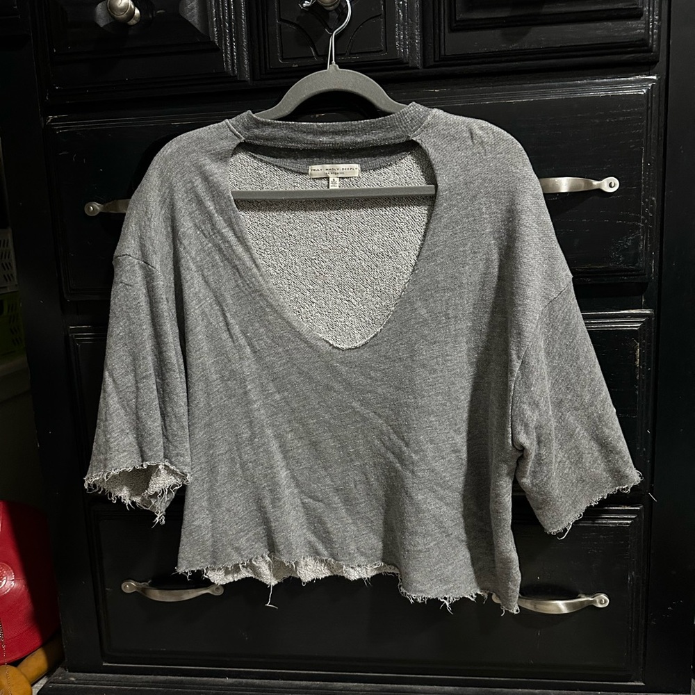 Truly Madly Deeply Gray Distressed Crop Top